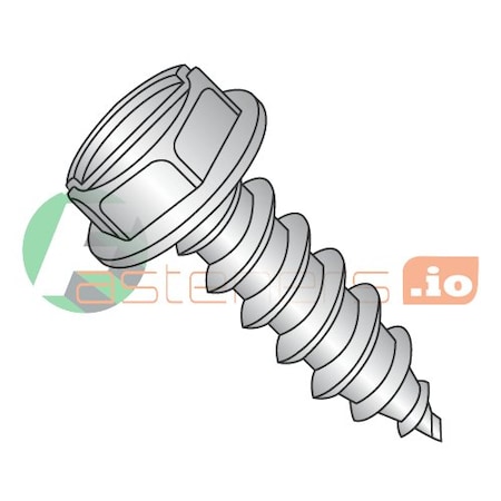 Sheet Metal Screw, #10 X 3 In, 18-8 Stainless Steel Hex Head Slotted Drive, 1000 PK